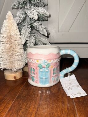 Jessica Simpson Pink & Blue Holiday Cottage Ceramic Mug